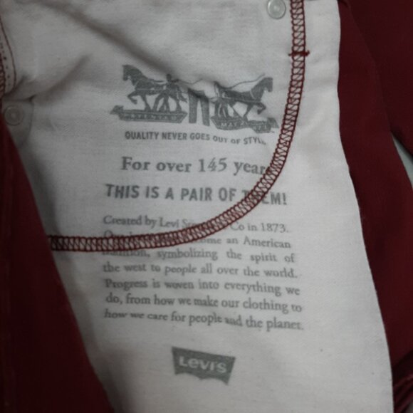 Levis Mens 513 Slim Straight Burgundy Jeans W38 L30 Cotton - Picture 7 of 10